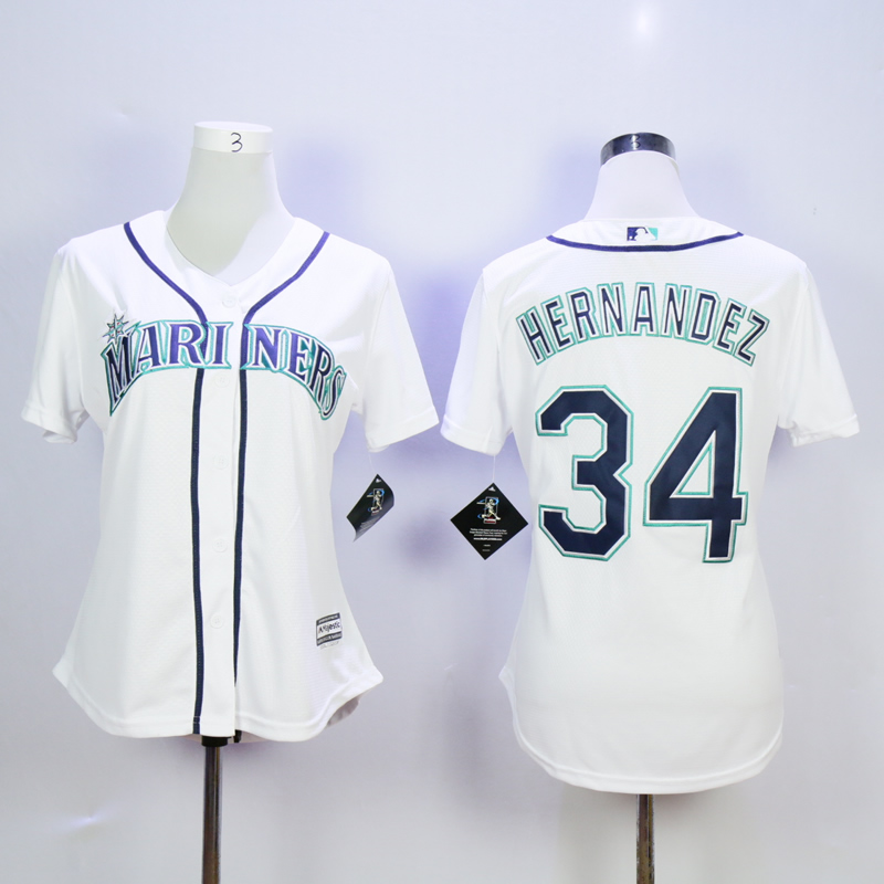 Women Seattle Mariners 34 Hernandez White MLB Jerseys